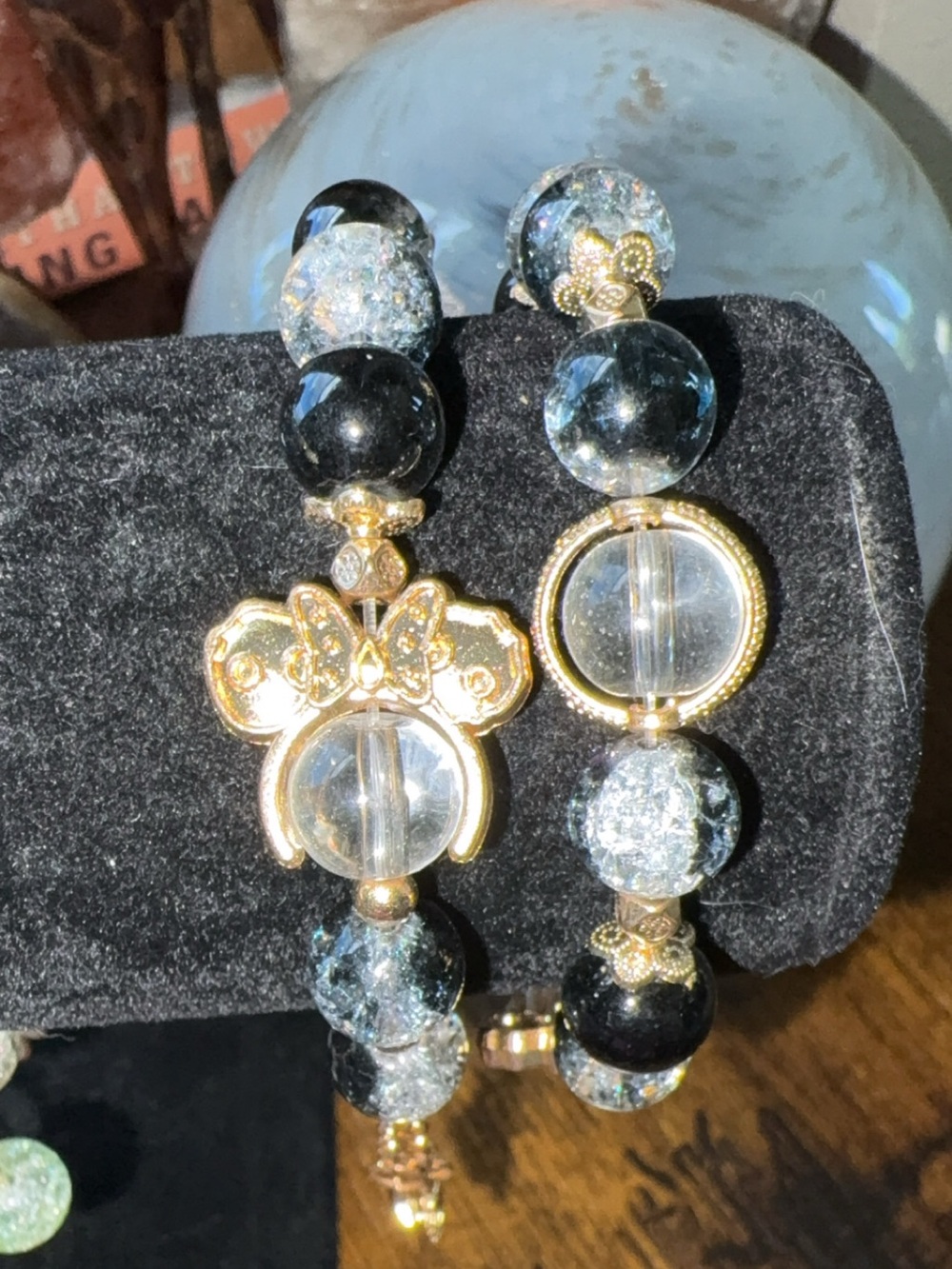 Gold & Black glass Beaded Bracelet Minnie Mouse headband
